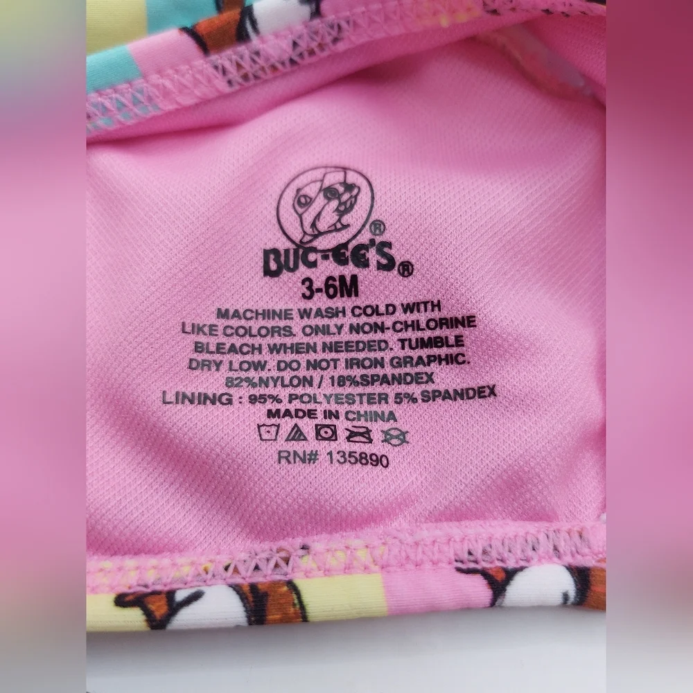 Bucees Beaver‎ Checkered Pink Yellow Blue Ruffle Baby Swim Top Sz 3-6 Mo